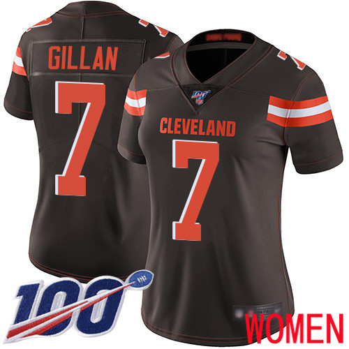 Cleveland Browns Jamie Gillan Women Brown Limited Jersey #7 NFL Football Home 100th Season Vapor Untouchable->women nfl jersey->Women Jersey